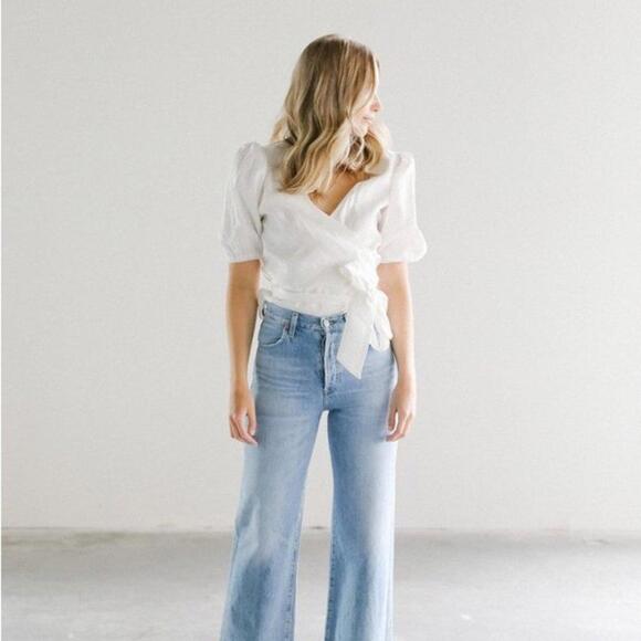 Lanhtropy Magnolia Linen Wrap Blouse - White - Small - Picture 2 of 6